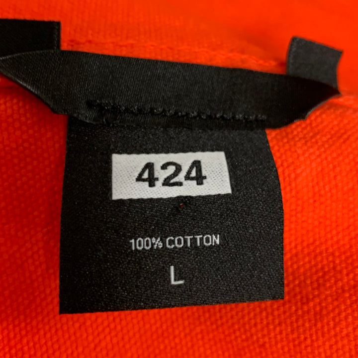424 Size L Orange Cotton Patch Pockets Long Sleeve Shirt