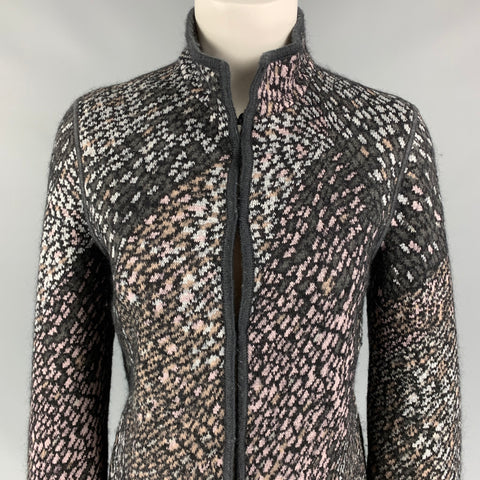 MISSONI Size 4 Charcoal & Silver Knitted Wool Blend Jacket