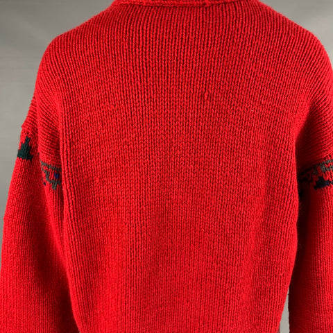 POLO by RALPH LAUREN Size XL Red Grey Knit Wool Shawl Collar Sweater