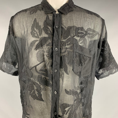 BY WALID Taille M Chemise à manches courtes boutonnée en coton floral noir