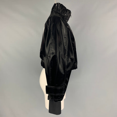 NYLORA Talla L Chaqueta corta de charol sintético de poliéster sólido negro