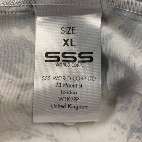 SSS WORLD CORP. Size XL White &  Black Print Polyester Camp Short Sleeve Shirt