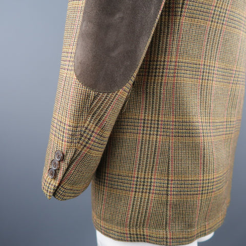 VALENTINO 40 Regular Olive Plaid Wool Sport Coat