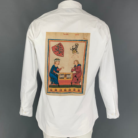 ROWING BLAZERS Size L White Print Cotton Button Down Long Sleeve Shirt