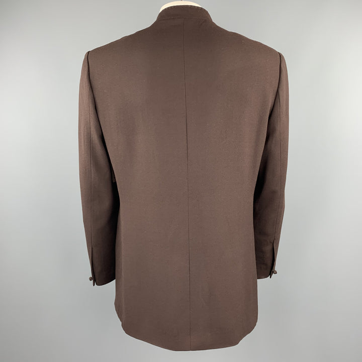 Vintage Size 42 Brown Wool Mandarin Collar Jacket