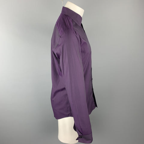 THEORY Size M Purple Solid Cotton Button Up Long Sleeve Shirt