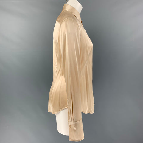 RALPH LAUREN Size 8 Beige Silk &  Elastane Long Sleeve Blouse