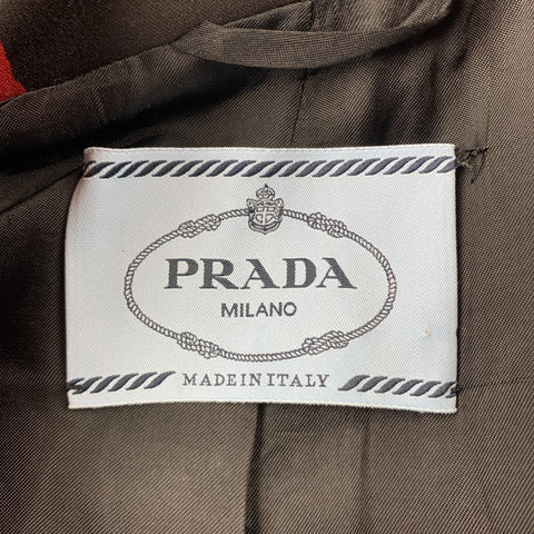 PRADA SS 2018 Size S Brown & Red Print CottonDouble Breasted Pea Coat