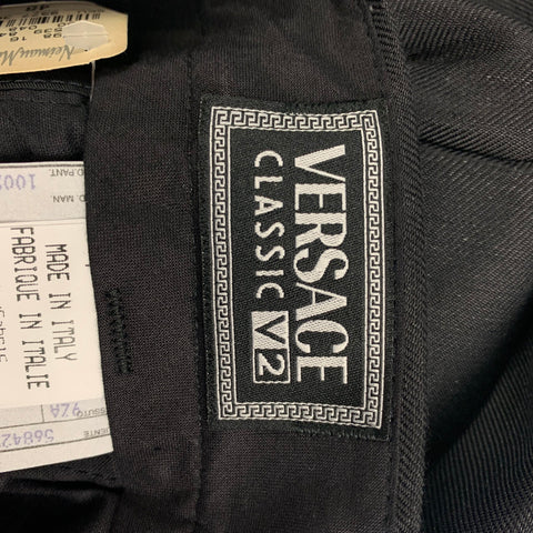 VERSACE CLASSIC Size 32 Black Pleated Linen Nylon High Waisted Dress Pants