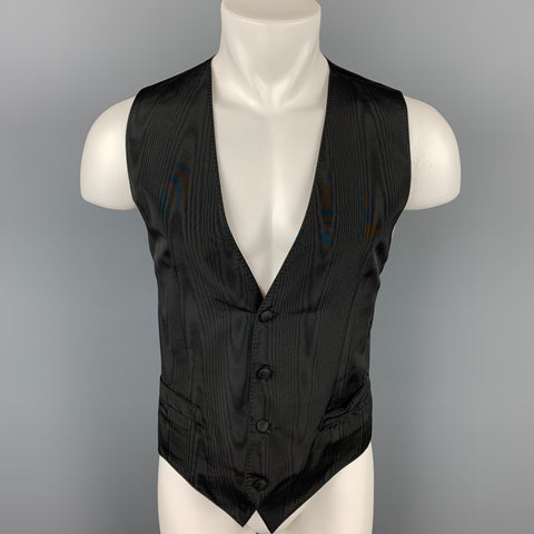 DOLCE & GABBANA Size 40 Black Print Silk Buttoned Dress Vest