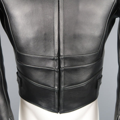 VETEMENTS XS Black Leather POLIZEI Cropped Moto Jacket