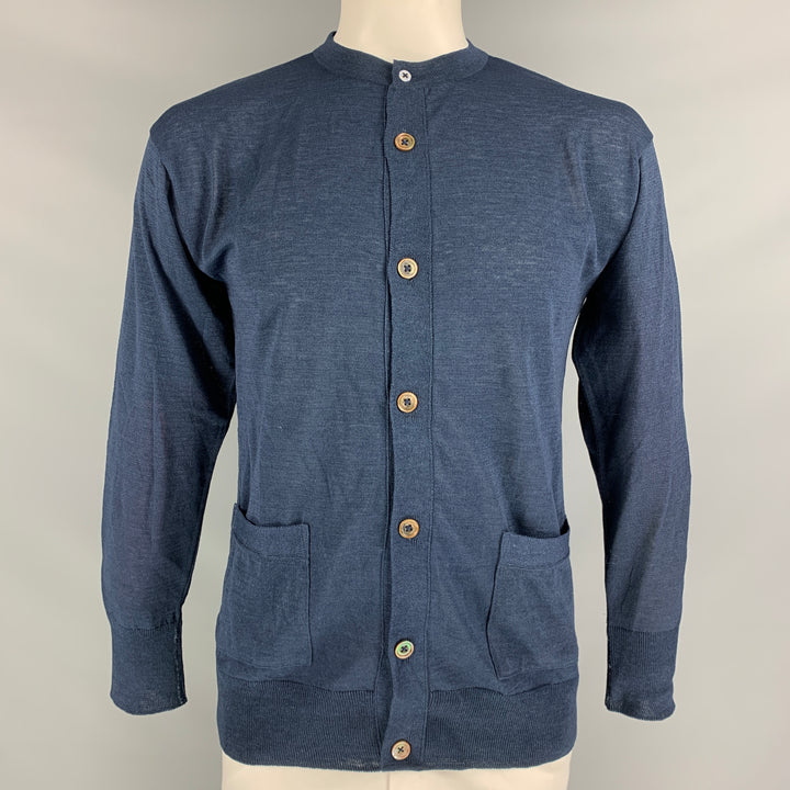 45rpm Size XL Indigo Knitted Cotton Buttoned Cardigan