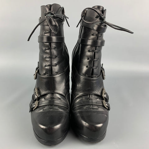TABITHA SIMMONS Talla 8.5 Botines con plataforma de cuero negro