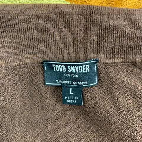 TODD SNYDER Size L Brown Mustard Stripe Silk Cotton Buttoned Polo