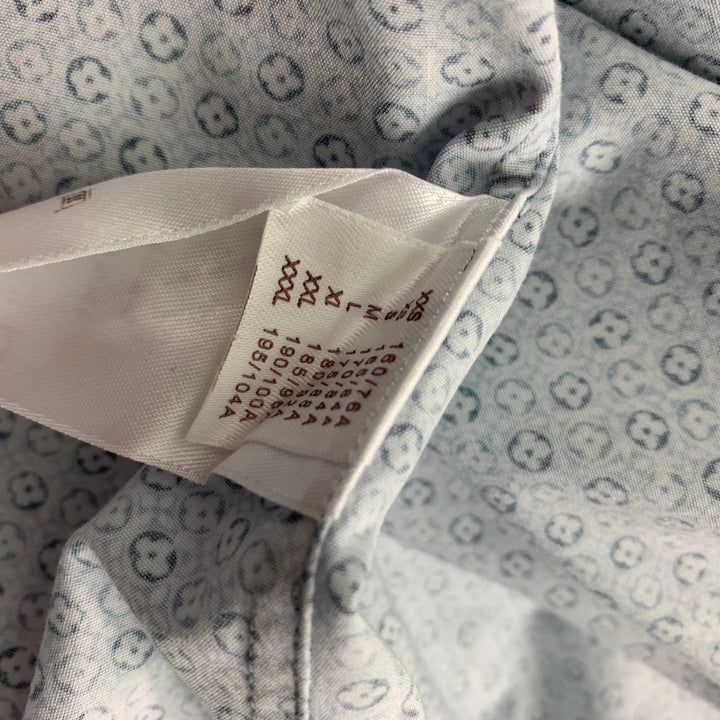 LOUIS VUITTON Size L Light Blue Print Cotton Button Up Long Sleeve Shirt