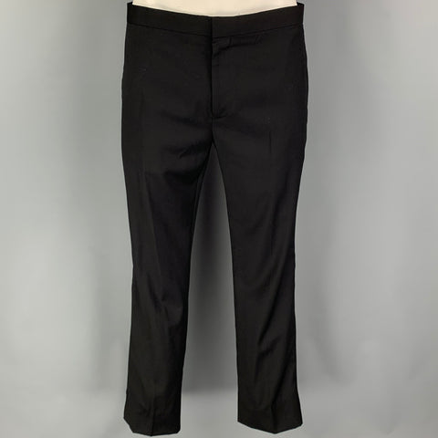 THEORY Size 40 Regular Black Wool Peak Lapel Tuxedo Suit
