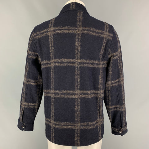 TODD SNYDER Size S Navy Grey Plaid Wool Blend Long Sleeve Shirt