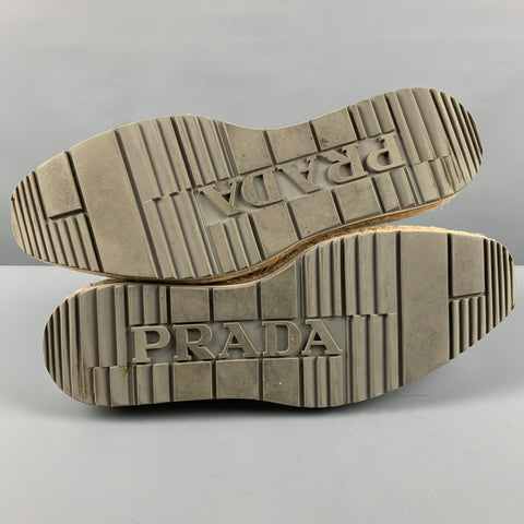 PRADA Size 10 Silver Perforated Leather Platform Lace-Up Shoes