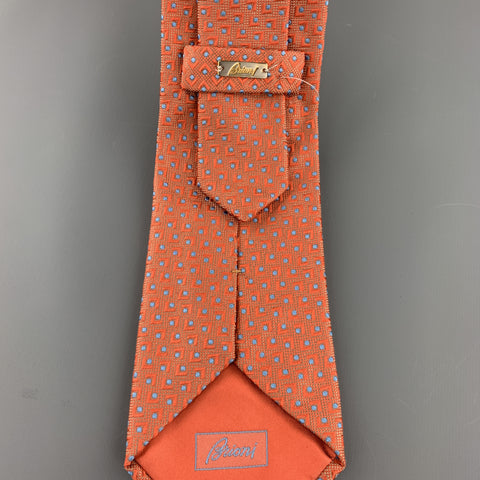 BRIONI Orange & Blue Abstract Geometric Print Silk Tie