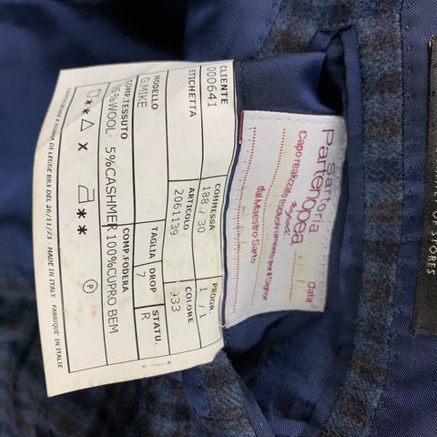 SARTORIA PARTENOPEA Size 40 Navy & Blue Plaid Wool / Cashmere Sport Coat