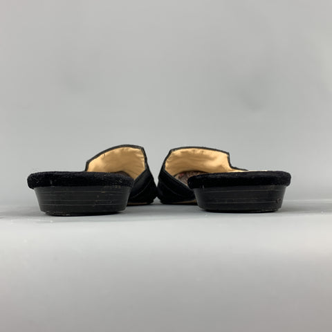 OSCAR DE LA RENTA Size 10 Black Emboidered Velvet  Mule Flats