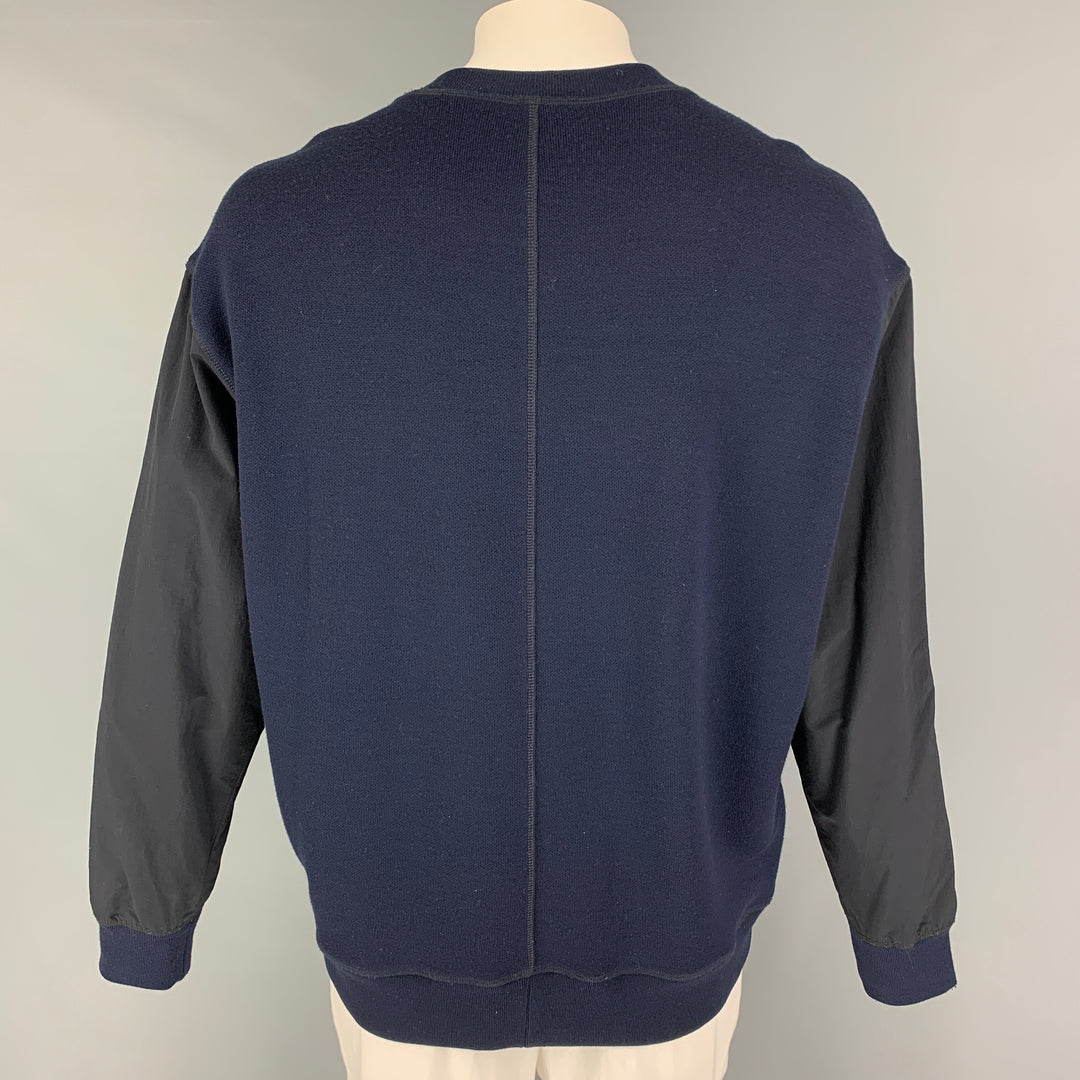 ALEXANDER WANG Size L Navy Black Mixed Materials Crew-Neck Pullover