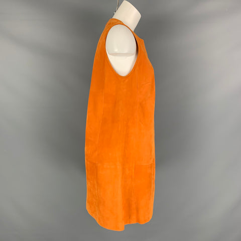 BALENCIAGA Size 8 Orange Suede Sleeveless Dress