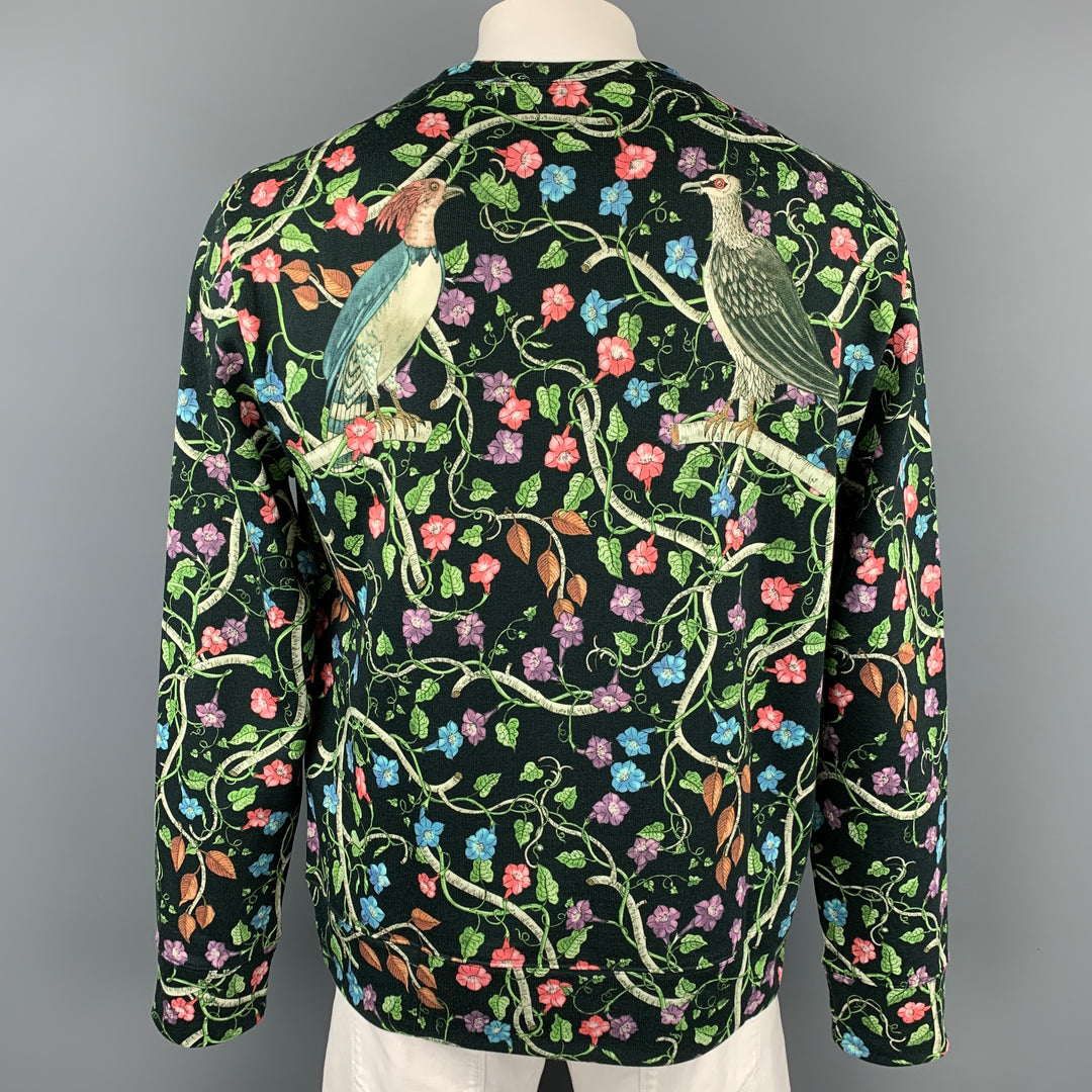 GUCCI 2016 Birds Of Prey Taille XL Sweat-shirt à col rond en coton floral multicolore