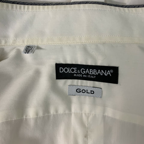 DOLCE & GABBANA Size S White & Grey Solid Cotton Hidden Placket Long Sleeve Shirt