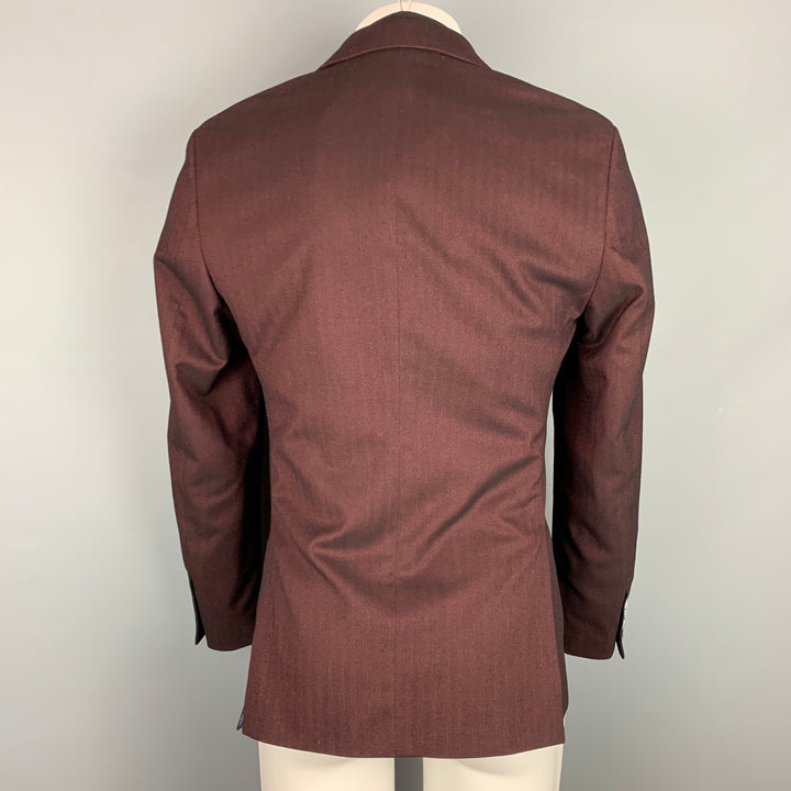 DEITX & CO. Size 38 Burgundy & Black Herringbone Polyester / Viscose Inner Layer Notch Lapel Sport Coat
