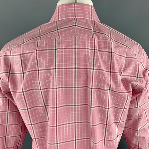 TOM FORD Size M Pink Plaid Cotton Spread Collar Button Up Long Sleeve Shirt