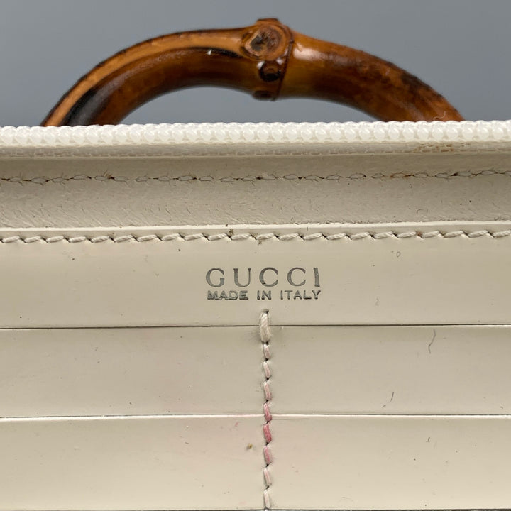 Vintage GUCCI Cream & Brown Nylon Leather Bamboo Handle Handbag