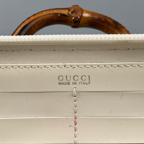Vintage GUCCI Cream & Brown Nylon Leather Bamboo Handle Handbag