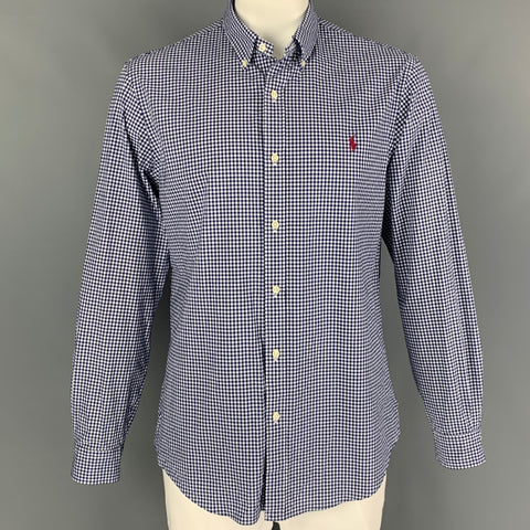 RALPH LAUREN Size XL Navy White Gingham Cotton Long Sleeve Shirt