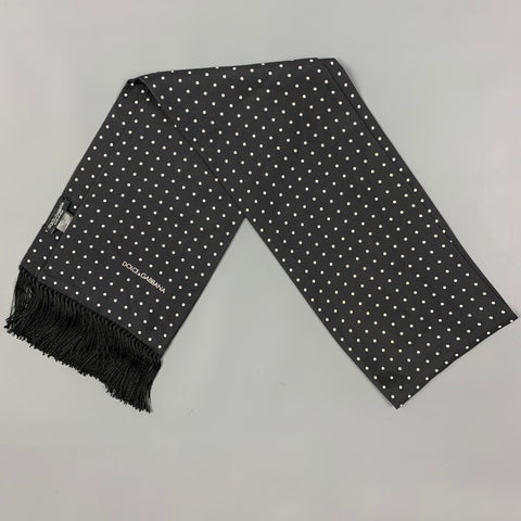 DOLCE & GABBANA Black White Dot Print Silk Scarf