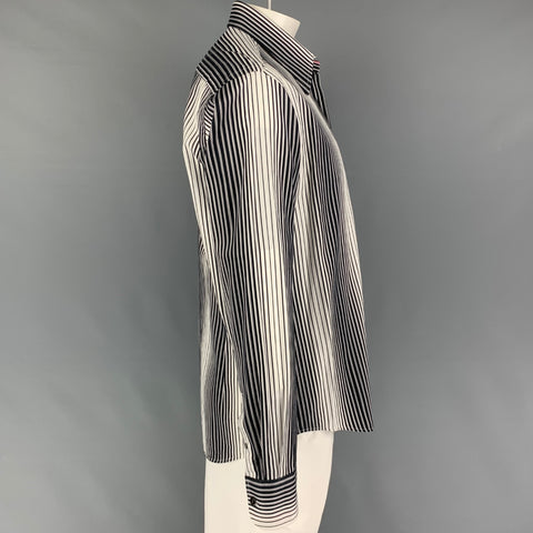 TED BAKER Camisa de manga larga con botones de algodón a rayas blancas y negras talla XL