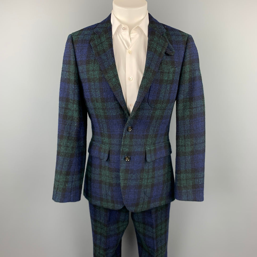 J CREW Size 38 Regular Blackwatch Plaid Harris Tweed Wool Notch Lapel Suit