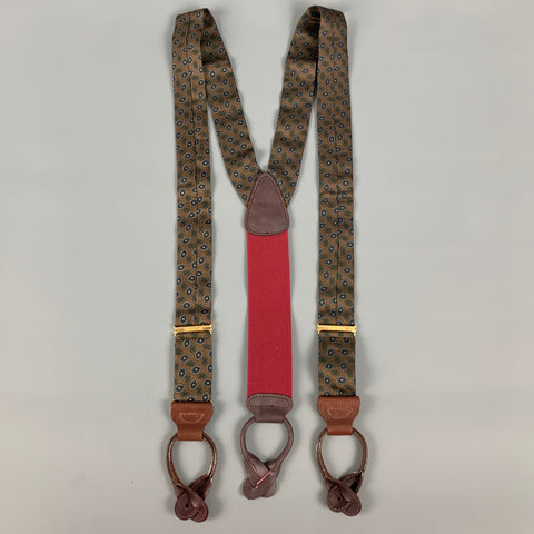 TRAFALGAR Brown Navy Abstract Floral Silk Leather Suspenders