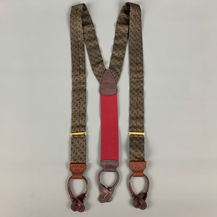 TRAFALGAR Brown Navy Abstract Floral Silk Leather Suspenders