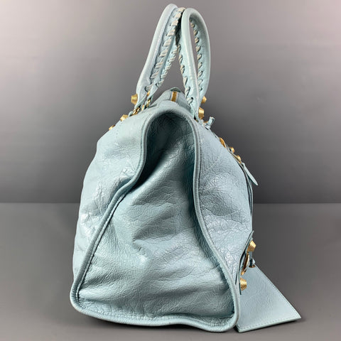 BALENCIAGA Light Blue Gold Tone Hardware Leather Bag