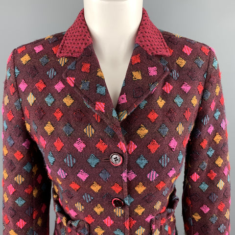 ETRO Size 6 PLum Multi-Color Print Wool Blend Knit Cropped Blazer