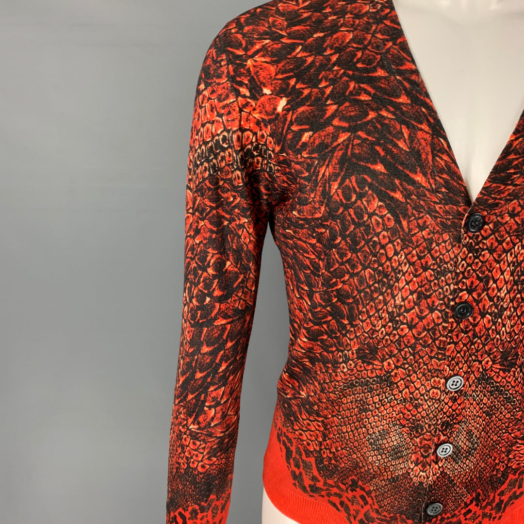 ALEXANDER MCQUEEN Size S Black Orange Print Wool Buttoned Cardigan
