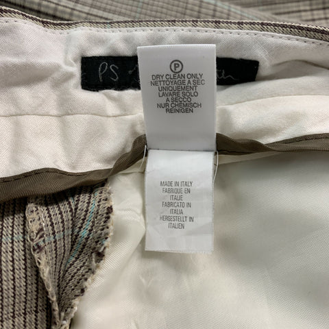 PAUL SMITH Size 30 Beige Brown Plaid Cotton Flat Front Dress Pants