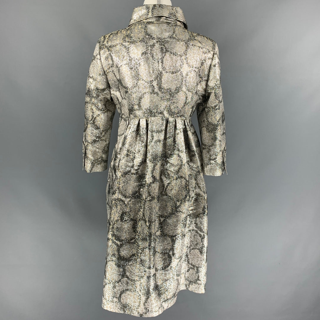 Early BURBERRY PRORSUM Size 6 Silver Metallic Jacquard Silk Blend Coat