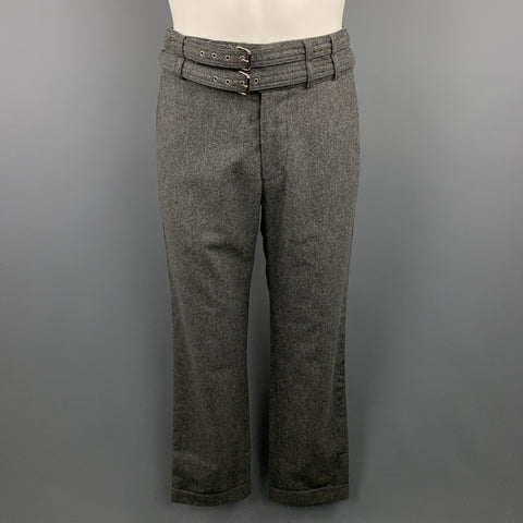 MICHAEL BASTIAN Size 32 Heather Grey Wool Double Belt Cuffed Pants