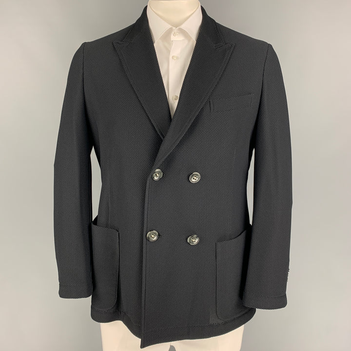 GIORGIO ARMANI Taille 46 Manteau de sport en polyamide tricoté gaufré noir