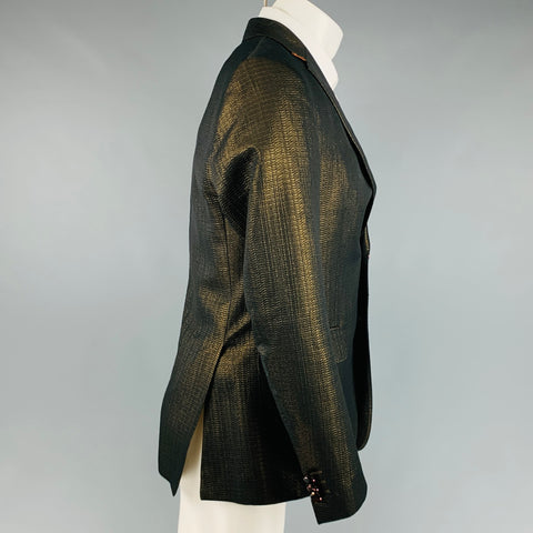ETRO Size 38 Gold Black Jacquard Polyester Cotton Sport Coat