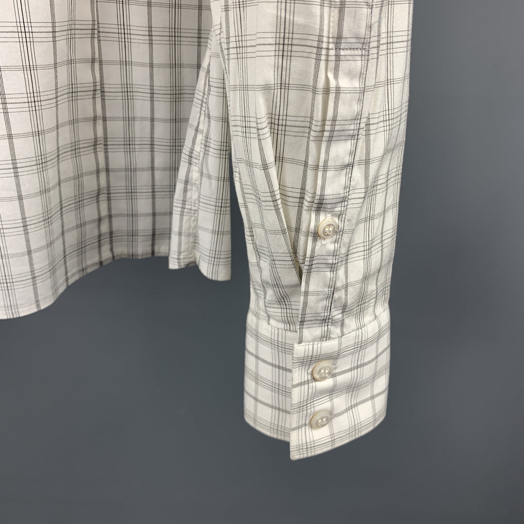 NEIL BARRETT Taille L Chemise à manches longues boutonnée en coton à carreaux blanc et gris