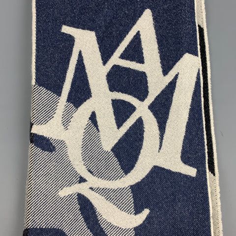 ALEXANDER MCQUEEN Blue Grey Logo Scarf