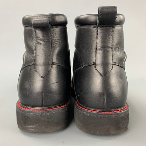 BALLY Charli Size 11 Black Contrast Stitch Leather Fur Ankle Hiking Boots